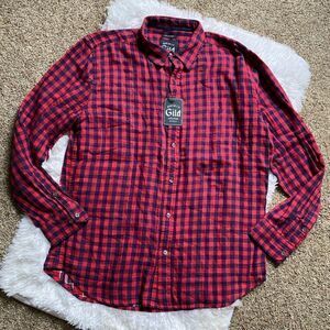 Gilded Age Shirt Plaid Checkered Button Down Red Blue NEW Mens Size XL